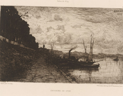 View of the surroundings of Lyon, Environs de Lyon, L'eau-forte en 1880, French etchings from 1880,
