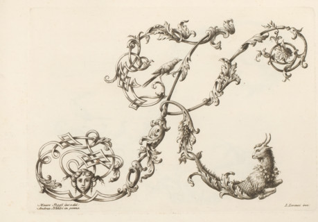 Ornamental letter K, Alphabet of initial letters, Ornamental alphabet, print, album page, decorated