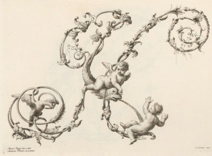 Ornamental letter N, Ornamental alphabet, Alfabeto di lettere inizial, print, album page, decorated