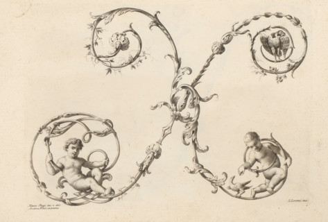 Ornamental letter X, Alfabeto di lettere inizial, Ornamental alphabet, print, album page, decorated