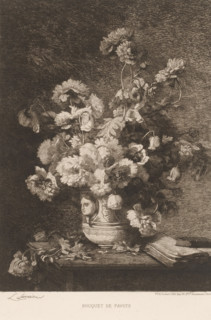 Bouquet de pavots, Still life with flowers, L'eau-forte en 1880, French etchings from 1880, print,
