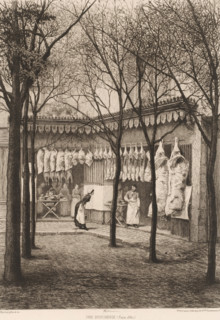 Une boucherie, Butcher's shop, French etchings from 1881, L'eau-forte en 1881, print, Series