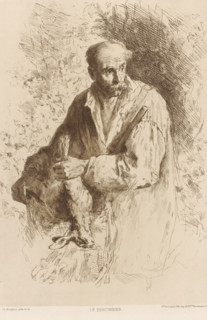Hunter with dead hare, Le braconnier, L'eau-forte en 1881, French etchings from 1881, print, Series
