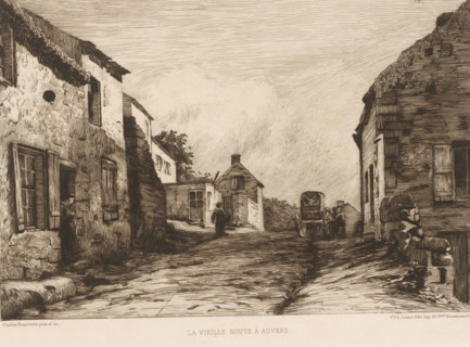 La vieille route à Auvers, Village view, French etchings from 1881, L'eau-forte en 1881, print,