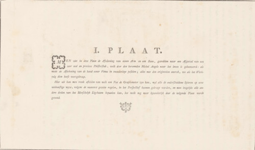 I. Plate, Explanation of a leg, arm and two hands, Description of a general graphometer, album