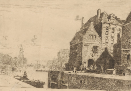 Sint Antoniesluis, Amsterdam, print, Right the Gosler House., printmaker: Cornelis Vreedenburgh,