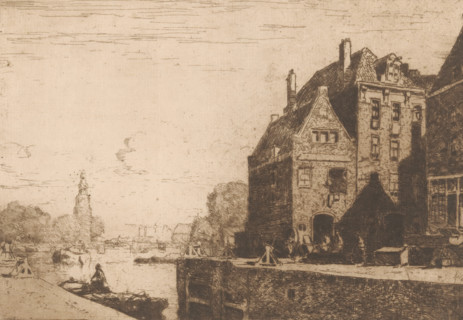 Sint Antoniesluis, Amsterdam, print, Right the Gosler House., printmaker: Cornelis Vreedenburgh,