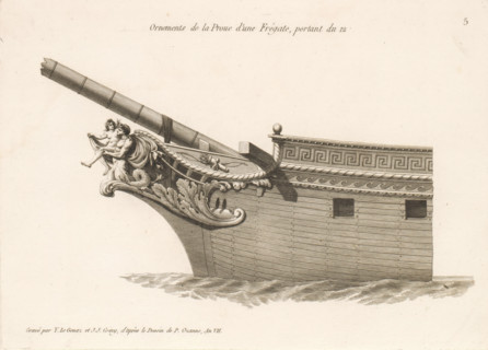 Ornements de la proue d'une frégate, portant du 12, Prow and figurehead of a frigate, Ornements de
