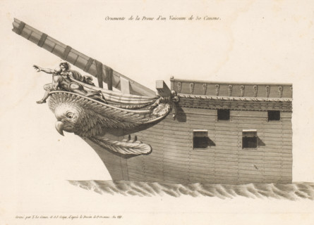Ornements de la proue d'un vaisseau de 50 canons, Prow and figurehead of a sailing ship with 50