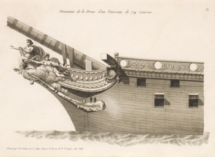 Prow and figurehead of a sailing ship with 74 guns, Ornements de la proue d'un vaisseau de 74