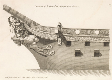 Prow and figurehead of a sailing ship, Ornements de la proue d'un vaisseau de 80 canons, Ornements