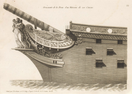 Prow and figurehead of a sailing ship, Ornements de la proue d'un vaisseau de 100 canons, Bow