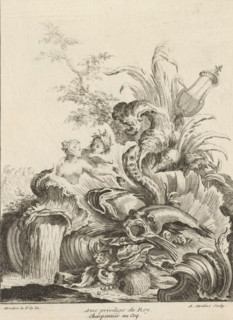 Rocaille with nymphs and fish, Series of trophies, Livre de Trophée, print, album page, ornament