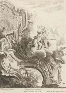Rocaille with putti, L'Amour Couronnée, Third series of rocailles and serrated ornaments, Troisième