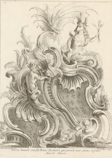 Puzza tenant son fils Horus Divinitéz qui préside aux grains et fruits, Rocaille with three gods,