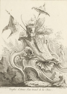 Rocaille with war trophy, Trophée d'Armes d'un Grand de la Chine, Fifth series with Chinese figures