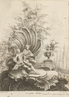 Rocaille with two young men, Les petits Maîtres, Sixieme Livre de Formes Rocailles et Cartels ornés