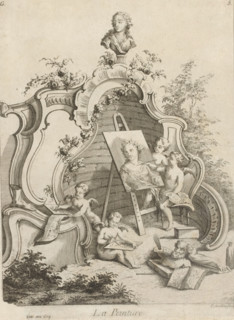 Rocaille with allegory of painting, La Peinture, print, album page, ornamental print, This print is