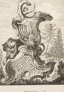 Rocaille with lion, Nouveau Livre de forme d'ornemens rocaille, et vase, Series with rocailles and