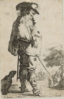Man facing right, dressed in the fashion of ca. 1630, album page, costume print, Man with hat on