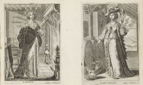 L Autumn, Autumn, The Four Seasons, print, album page, A woman with a feathered hat on her head