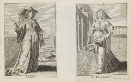 Spring, Le Printemps, The Four Seasons, print, album page, A richly dressed woman with picked