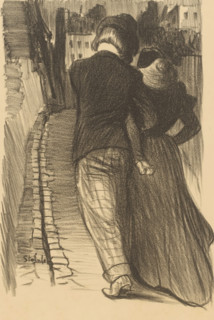 Arm-armed walking couple seen from the back, print, inscription, printmaker: Théophile Alexandre