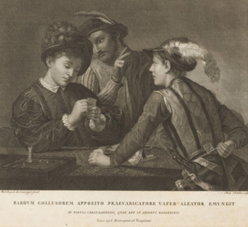Card players, Bardum Collusorem Apposito Praevaricatore Vafer Aleator Emungit, print, album page,