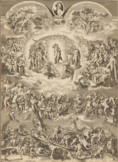 Last Judgment, print, album page, Print is part of an album., after painting by Michelangelo, 1700