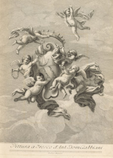 Angels crowning a coat of arms, print, album page, Print is part of an album., printmaker: Lorenzo