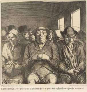 People side by side in a train carriage, M. Prud'homme - Vive les wagons de troisième classe,