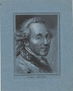 Portrait of Charles Francois Hutin, print, Bust facing right. Print after a drawn self-portrait.