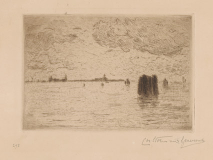 View of the Venice Lagoon with mooring post, print, number: '298', printmaker: Carel Nicolaas Storm
