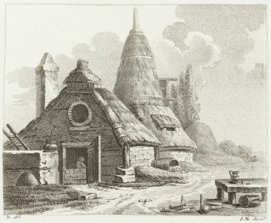Lime kiln and barn, Drawing examples, first writing, I.er cahier d'etudes, print, album page,