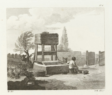 Boy with a bucket by a well or drinking trough, 2nd cahier d'études, Drawing examples, second