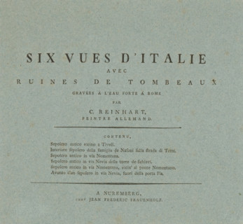 Six views of Italy with tomb walls, Title print for a series of landscapes, Painterly-radiated