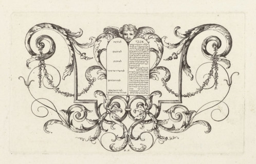 Tables of the Law, print, ornamental print, Vignette with the Tablets of the Law in the center, an