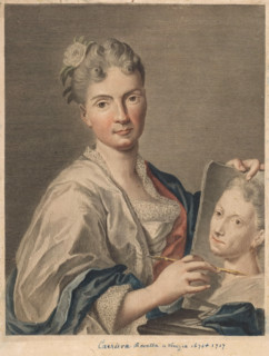 Portrait of artist Rosalba Carriera, Portraits of artists, print, book illustration, inscription:
