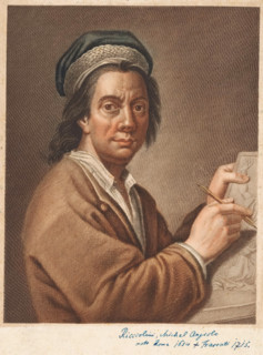Portrait of artist Michelangelo Ricciolini, print, book illustration, inscription: 'Ricciolini,