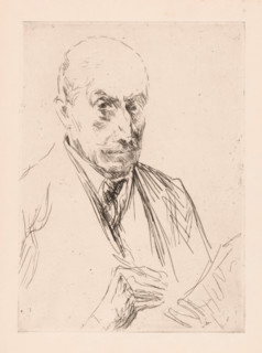 Self-portrait of Max Liebermann, drawing marker in hand, print, printmaker: Max Liebermann, Berlin,