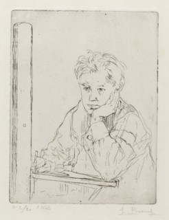 Portrait de l'Artiste., Self-portrait behind an easel, print, printmaker: Auguste Brouet (signed by