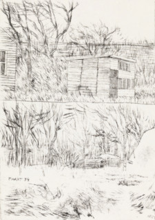 Garden house, print, Two images, the upper one showing a garden house and the lower one a canopy
