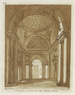 Interior with a dome vault, Raccolta di dissegni originali di Mauro Tesi, print, album page, Print