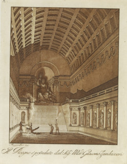 Interior with stairs to an apse with seated male sculpture, Raccolta di dissegni originali di Mauro