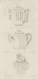 Two teapots and an incense burner, Picturae Sinicae Ac Surattenae, Vasis Tabellisque exhibitae,