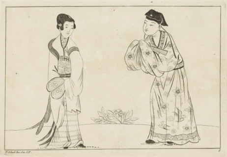 Chinese woman and man, Chinese women, flowers and birds, print, album page, ornamental print,