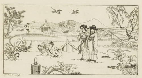 Landscape with spectators at a cockfight, Newly invented Chinese, drawn with great difficulty and