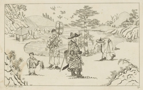Four Chinese figures in a landscape, New invented Chinese drawn with great difficulty and brought