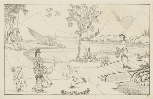 Chinese landscape with playing children, New invented Chinese drawn with great difficulty and