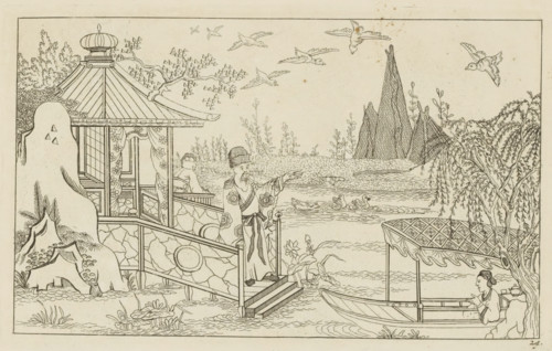 Chinese gentleman on a jetty by the water, New invented Chinese figures drawn with great difficulty